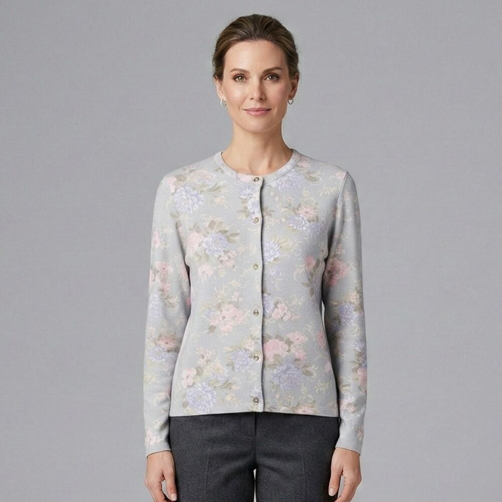 VTG Marchetta Sweater Womens Medium Floral Cardigan Button Cotton Made In USA